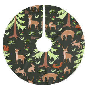Saia Para Árvore De Natal De Poliéster Deer Forest: Padrão Cênico Vintage.