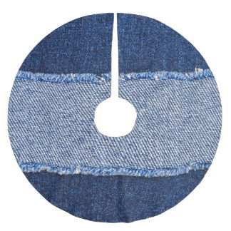 Saia Para Árvore De Natal De Poliéster Densidade torn: tecido jeans azul.