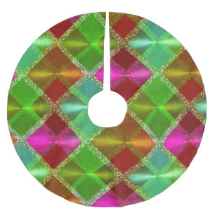 Saia Para Árvore De Natal De Poliéster Design brilhante cor-de-rosa laranja Xadrez