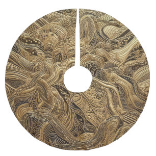 Saia Para Árvore De Natal De Poliéster Design de abstrato Dourado colado