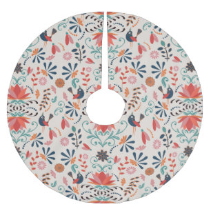 Saia Para Árvore De Natal De Poliéster Design de arte foliar com flores vermelhas de páss