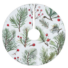 Saia Para Árvore De Natal De Poliéster Design de Berries vermelhos e pinheiros