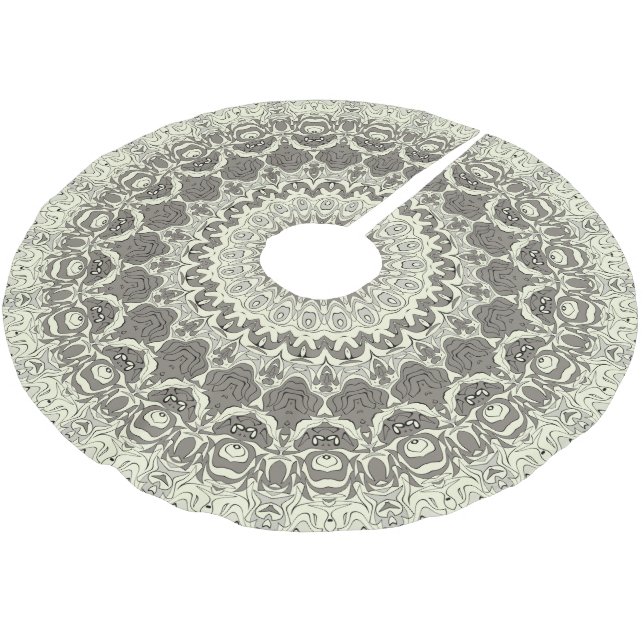 Saia Para Árvore De Natal De Poliéster Design do padrão Beige e Taupe Mandala (Inclinado)
