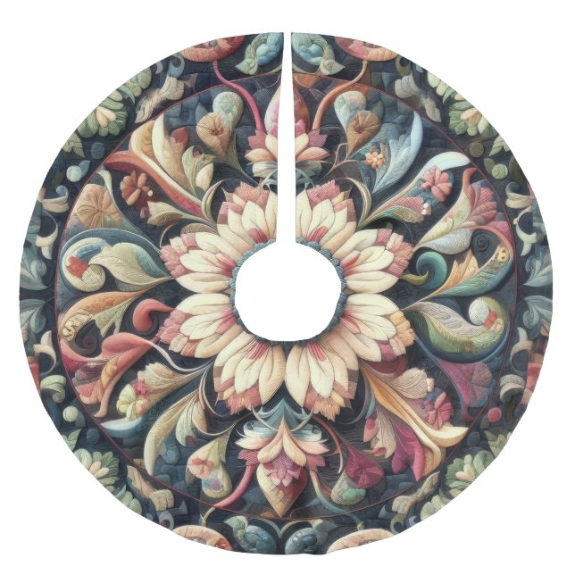 Saia Para Árvore De Natal De Poliéster Design Floral Abstrato Incluso (Frente)