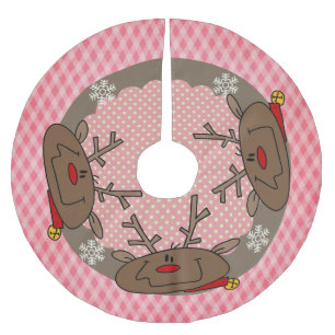Saia Para Árvore De Natal De Poliéster Diamantes e Dots Reindeer Árvore de Natal