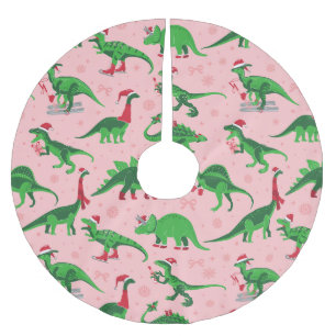 Saia Para Árvore De Natal De Poliéster dinossauros de natal cor-de-rosa stegosaurus trice
