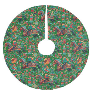 Saia Para Árvore De Natal De Poliéster Diversão do Natal do Cavalo Ocidental Verde