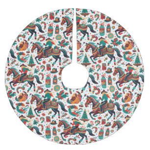 Saia Para Árvore De Natal De Poliéster Diversão do Natal do Cavalo Ocidental Verde