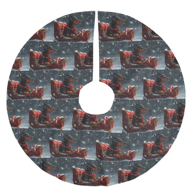 Saia Para Árvore De Natal De Poliéster Doberman Dog Christmas Festivo (Frente)