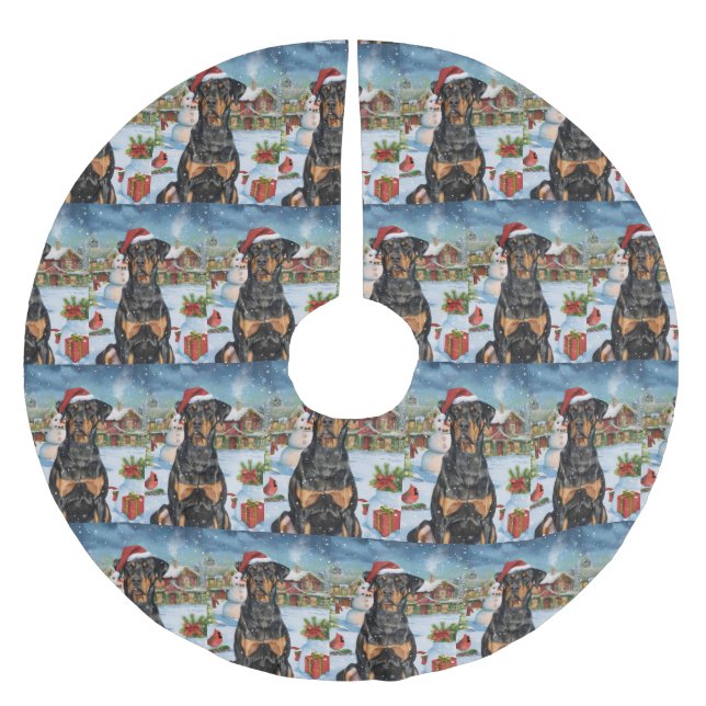 Saia Para Árvore De Natal De Poliéster Doberman Winter Wonderland Christmas Joy (Frente)