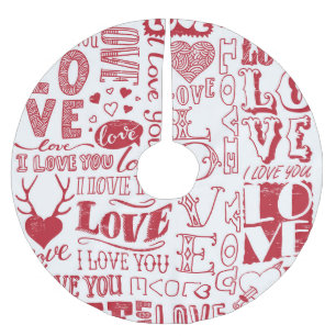 Saia Para Árvore De Natal De Poliéster Dodles de amor feitos à mão, um padrão encantador.