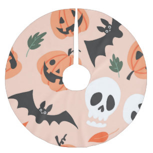 Saia Para Árvore De Natal De Poliéster Dodles de Halloween, abóboras, padrão de morcegos.