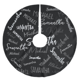 Saia Para Árvore De Natal De Poliéster Dois nomes casal padrão monograma cinza preta bran