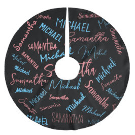 Saia Para Árvore De Natal De Poliéster Dois nomes casal padrão monograma rosa claro azul