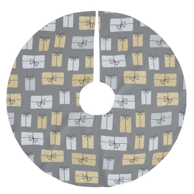 Saia Para Árvore De Natal De Poliéster Doodles Presentes de Natal Moderno (Frente)