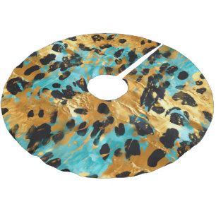 Saia Para Árvore De Natal De Poliéster Dourado Aqua Black Lepard Animal