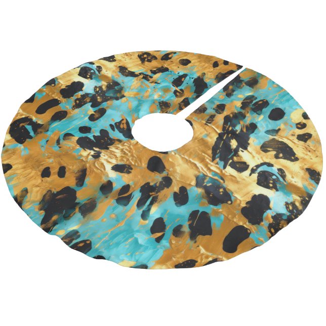 Saia Para Árvore De Natal De Poliéster Dourado Aqua Black Lepard Animal (Inclinado)