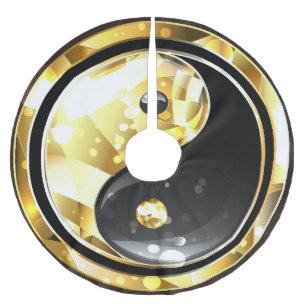 Saia Para Árvore De Natal De Poliéster Dourado Yin Yang a preto
