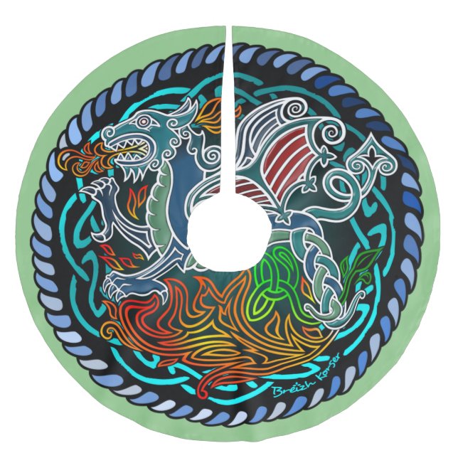 Saia Para Árvore De Natal De Poliéster Dragon celtique (Frente)