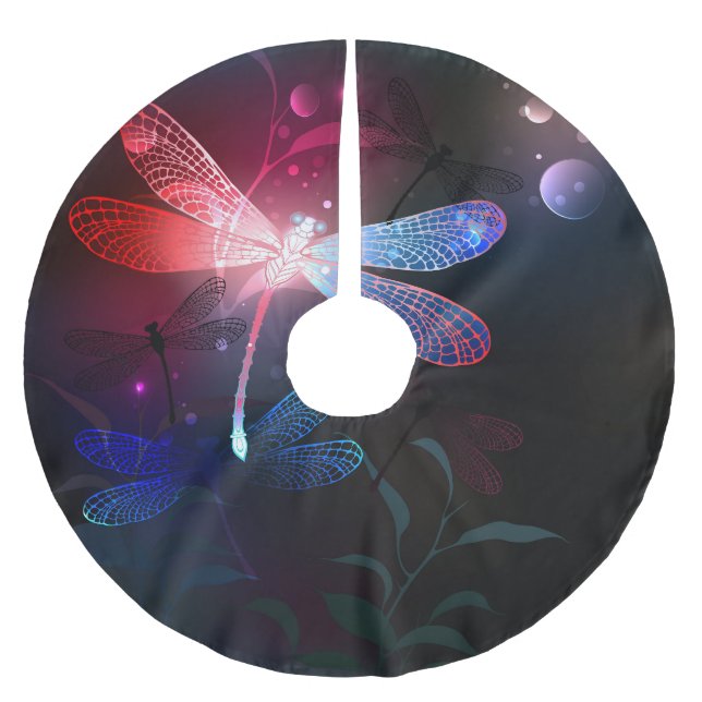 Saia Para Árvore De Natal De Poliéster Dragonfly vermelha (Frente)