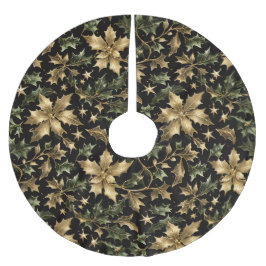 Saia Para Árvore De Natal De Poliéster Elegant Gold & Green Foliage Tree Skirt
