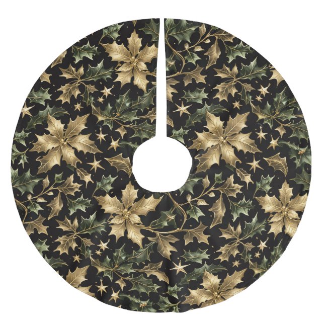 Saia Para Árvore De Natal De Poliéster Elegant Gold & Green Foliage Tree Skirt (Frente)
