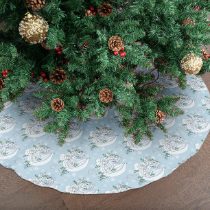 Saia Para Árvore De Natal De Poliéster Elegante Dragão de Gelo Branco Rosas Azuis Fantasi