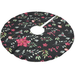 Saia Para Árvore De Natal De Poliéster Elegante Green Dourada Leaves e Red Holly Berries