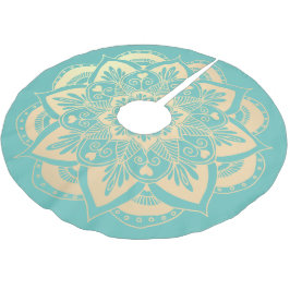 Saia Para Árvore De Natal De Poliéster Elegante Leve Teal e Dourado Mandala Boho Natal