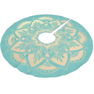 Saia Para Árvore De Natal De Poliéster Elegante Leve Teal e Dourado Mandala Boho Natal