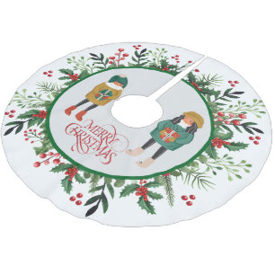 Saia Para Árvore De Natal De Poliéster Elegante Modern Wreath e Script Feliz Natal