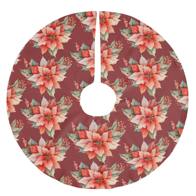 Saia Para Árvore De Natal De Poliéster Elegante Red Poinsettia Natal (Frente)