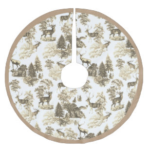 Saia Para Árvore De Natal De Poliéster Elegante Vintage Beige Sepia Brown Deer em Woodlan