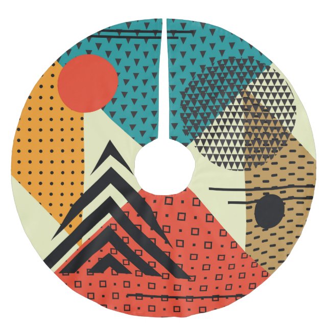 Saia Para Árvore De Natal De Poliéster Elementos Geométricos Trendy, Estilo Retroativo. (Frente)