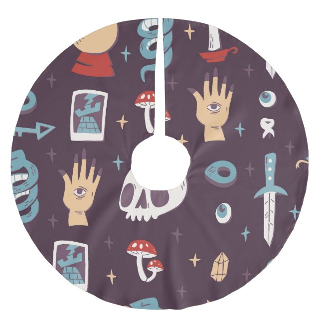 Saia Para Árvore De Natal De Poliéster Elementos mágicos: crânio, tarot sem soldadura (Frente)