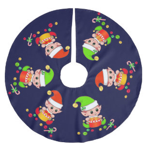 Saia Para Árvore De Natal De Poliéster Elfos de Natal Fofos em Azul Marinho
