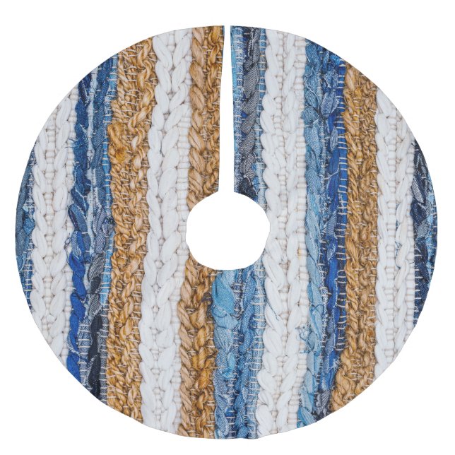 Saia Para Árvore De Natal De Poliéster Encaixe: tapete de jeans reciclados. (Frente)