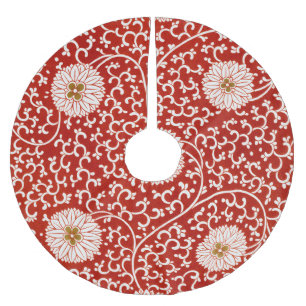 Saia Para Árvore De Natal De Poliéster Enfeite Chinês Owen Jones Floral Vermelho Branco