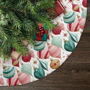 Saia Para Árvore De Natal De Poliéster Enfeites de Natal Retro Rosa e Turquesa
