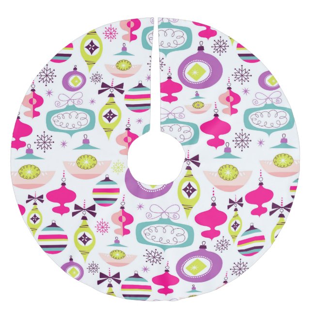 Saia Para Árvore De Natal De Poliéster Enfeites de natal retros brilhantes (Frente)