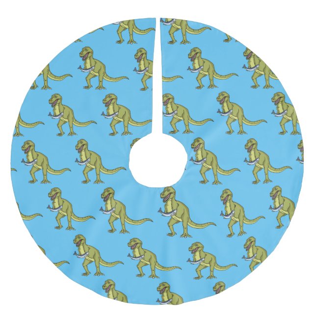 Saia Para Árvore De Natal De Poliéster Engraçado ilustração do dinossauro T rex (Frente)