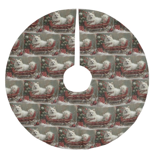 Saia Para Árvore De Natal De Poliéster Eskimo americano Cachorro Festivo (Frente)