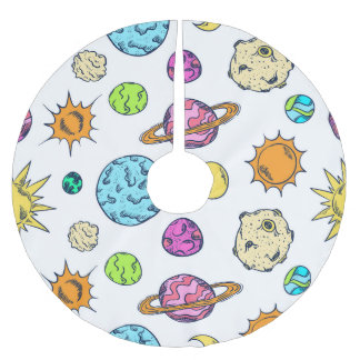 Saia Para Árvore De Natal De Poliéster Espaços Doodles Fundo Cósmico