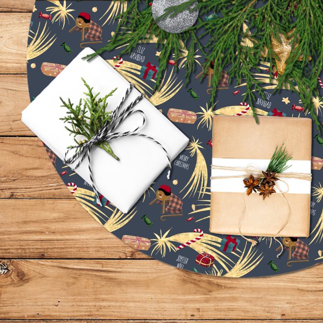 Saia Para Árvore De Natal De Poliéster estampado navideño de regalos y dulces para niños (Criador carregado)