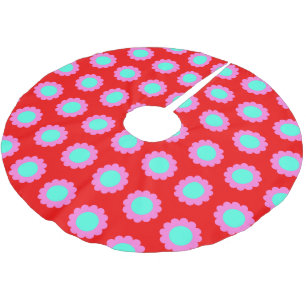 Saia Para Árvore De Natal De Poliéster Estilo Boho do padrão do ventilador do Pop vermelh