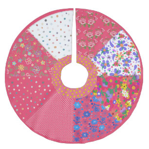 Saia Para Árvore De Natal De Poliéster Estilo de Algodão Floral do Calico, Cor-de-rosa