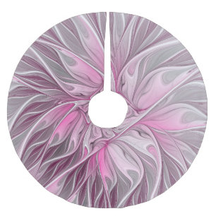 Saia Para Árvore De Natal De Poliéster Estrela de Flor Rosa Fractal, Padrão de Fantasia 