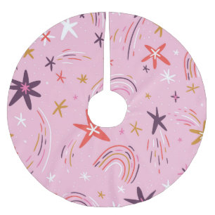 Saia Para Árvore De Natal De Poliéster Estrelas Bonitas Rainbows Padrão Rosa