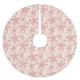 Saia Para Árvore De Natal De Poliéster Estrelas-do-mar e Coral Padrão Pastel Rosa