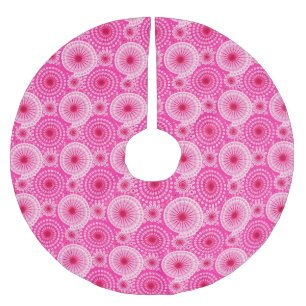 Saia Para Árvore De Natal De Poliéster Estrelas e pineiras, fuchsia rosa e marrom